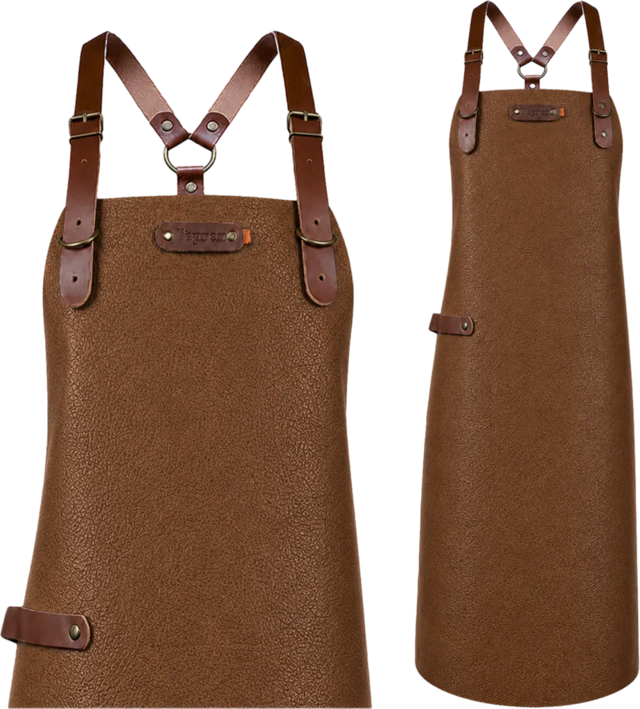 New York leren schort met schouderbanden - Cognac M - 74 cm