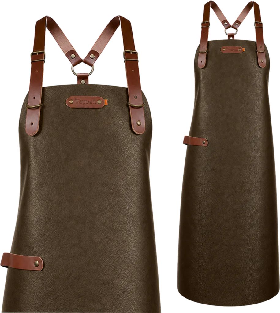 New York leren schort met schouderbanden - Cognac M - 74 cm