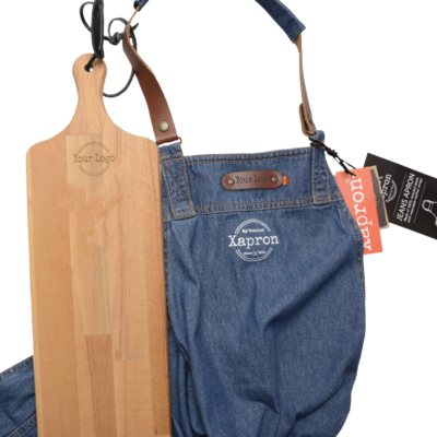 Gift Set Paddle Cheese Board & Jeans Apron