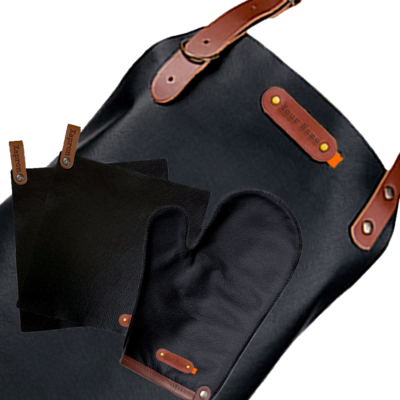 Deluxe Giftset – Leather Apron Dallas, Oven Glove And Potholders