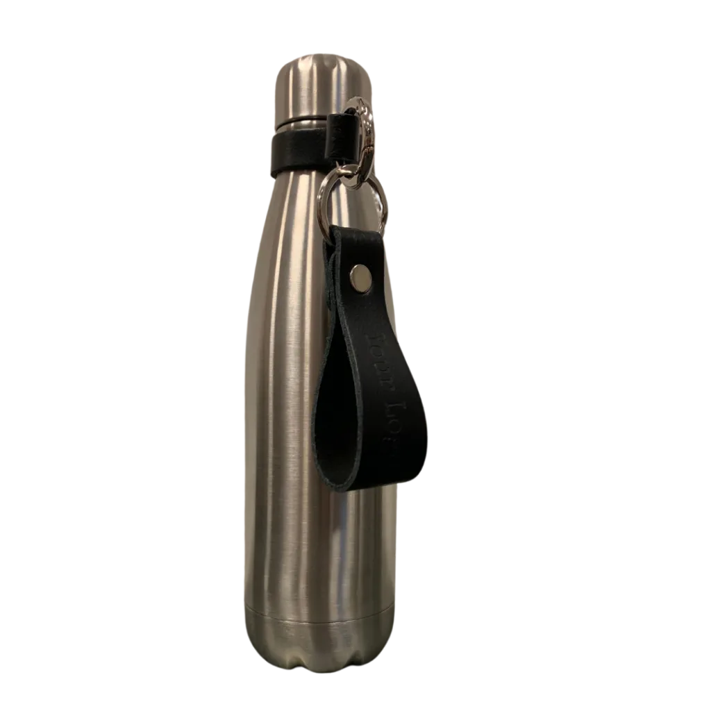 Isolatie fles met sleutelhanger - Zilver & Zwart