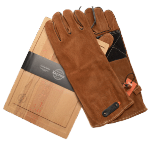 Luxe actie Pakket  BBQ -Suede vuurvaste BBQ handschoenen, Beuken houten snijplank Juice-