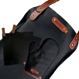 Actiepakket Deluxe -Leren schort Dallas, ovenwant, pannenlappen- Gratis gepersonaliseerd met naamlabel - Black