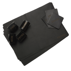 Actiepakket Diner -Leren placemats, onderzetters en servetringen-