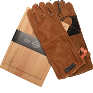 Luxe actie Pakket  BBQ -Suede vuurvaste BBQ handschoenen, Beuken houten snijplank Juice-