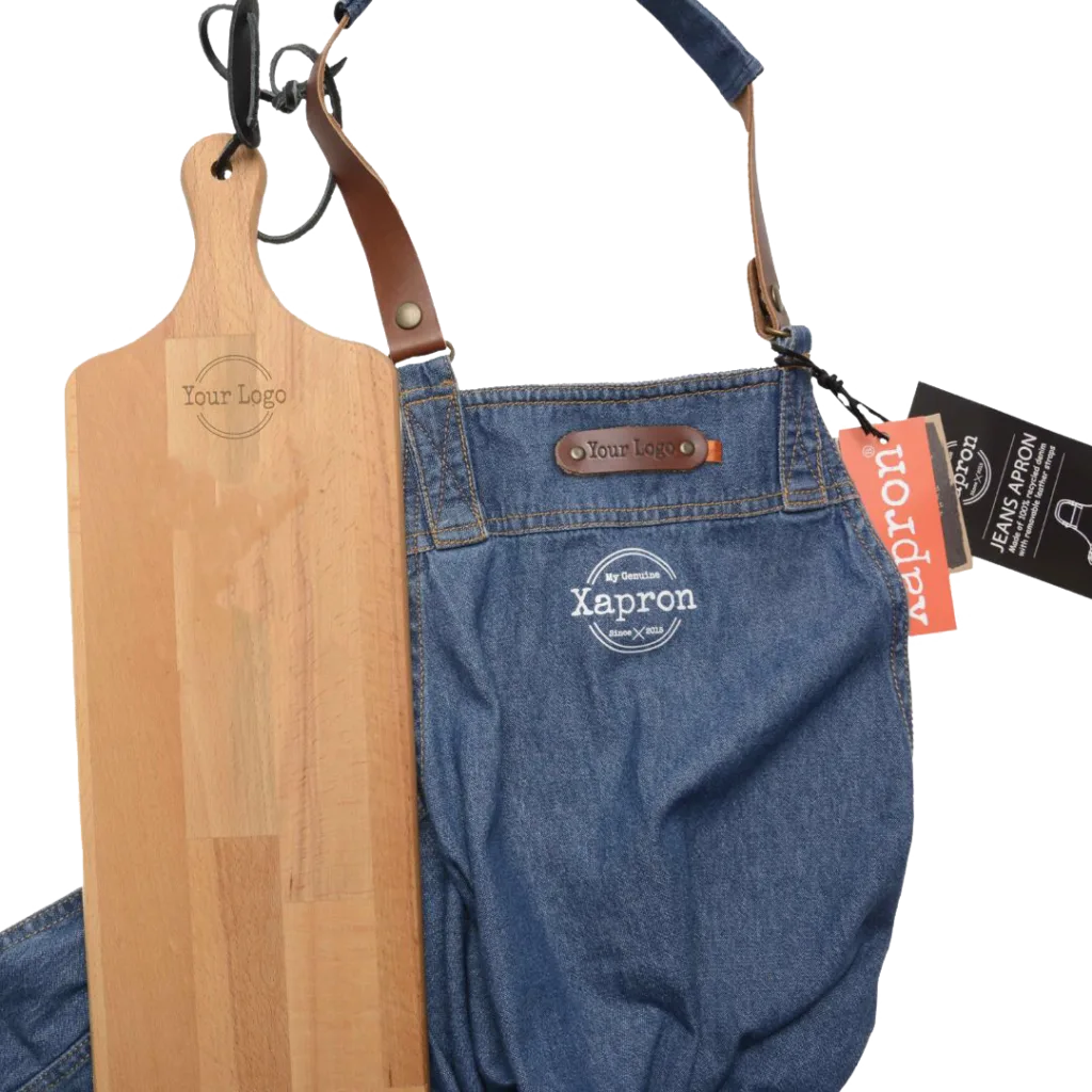 Actiepakket Borrel plank - Massief beuken houten borrel plank peddle & Denim schort-