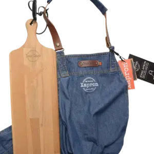 Actiepakket Borrel plank - Massief beuken houten borrel plank peddle & Denim schort-