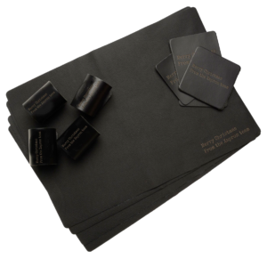 Actiepakket Diner -Leren placemats, onderzetters en servetringen-