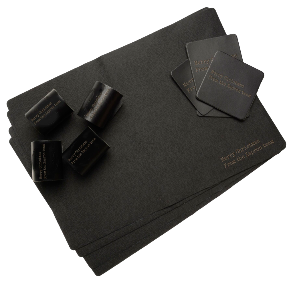 Actiepakket Diner -Leren placemats, onderzetters en servetringen-