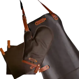 Actiepakket Deluxe -Leren schort Dallas, ovenwant, pannenlappen- Gratis gepersonaliseerd met naamlabel