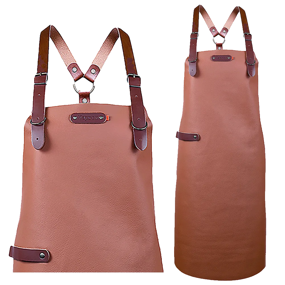 Bovine leren schort met schouderbanden - Camel Bovine M - 74 cm