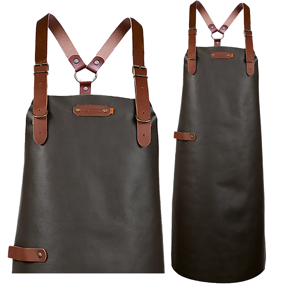 Bovine leren schort met schouderbanden - Camel Bovine M - 74 cm