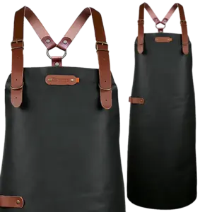 Bovine leren schort met schouderbanden - Camel Bovine M - 74 cm