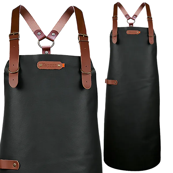 Bovine leren schort met schouderbanden - Camel Bovine M - 74 cm