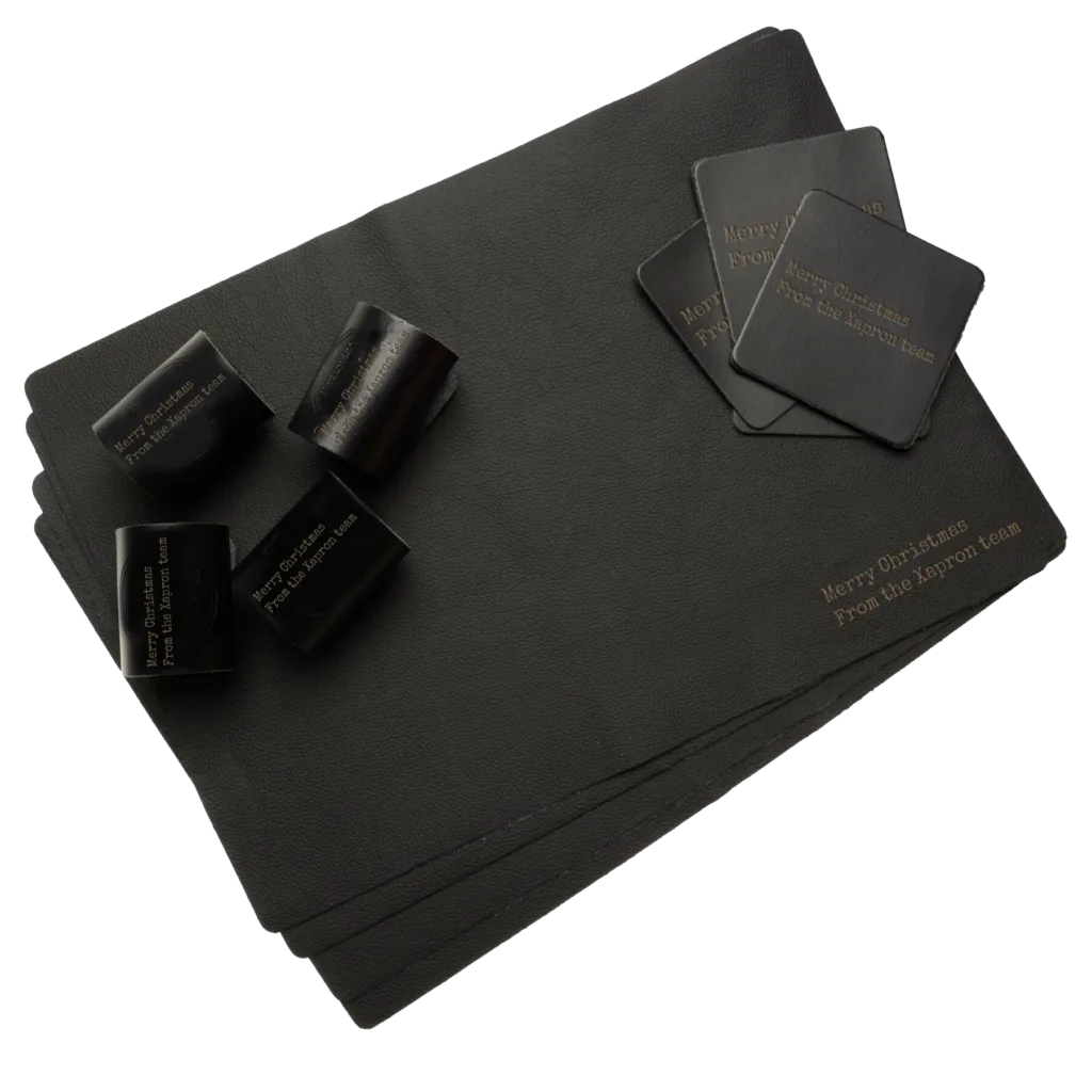 Actiepakket Diner -Leren placemats, onderzetters en servetringen-