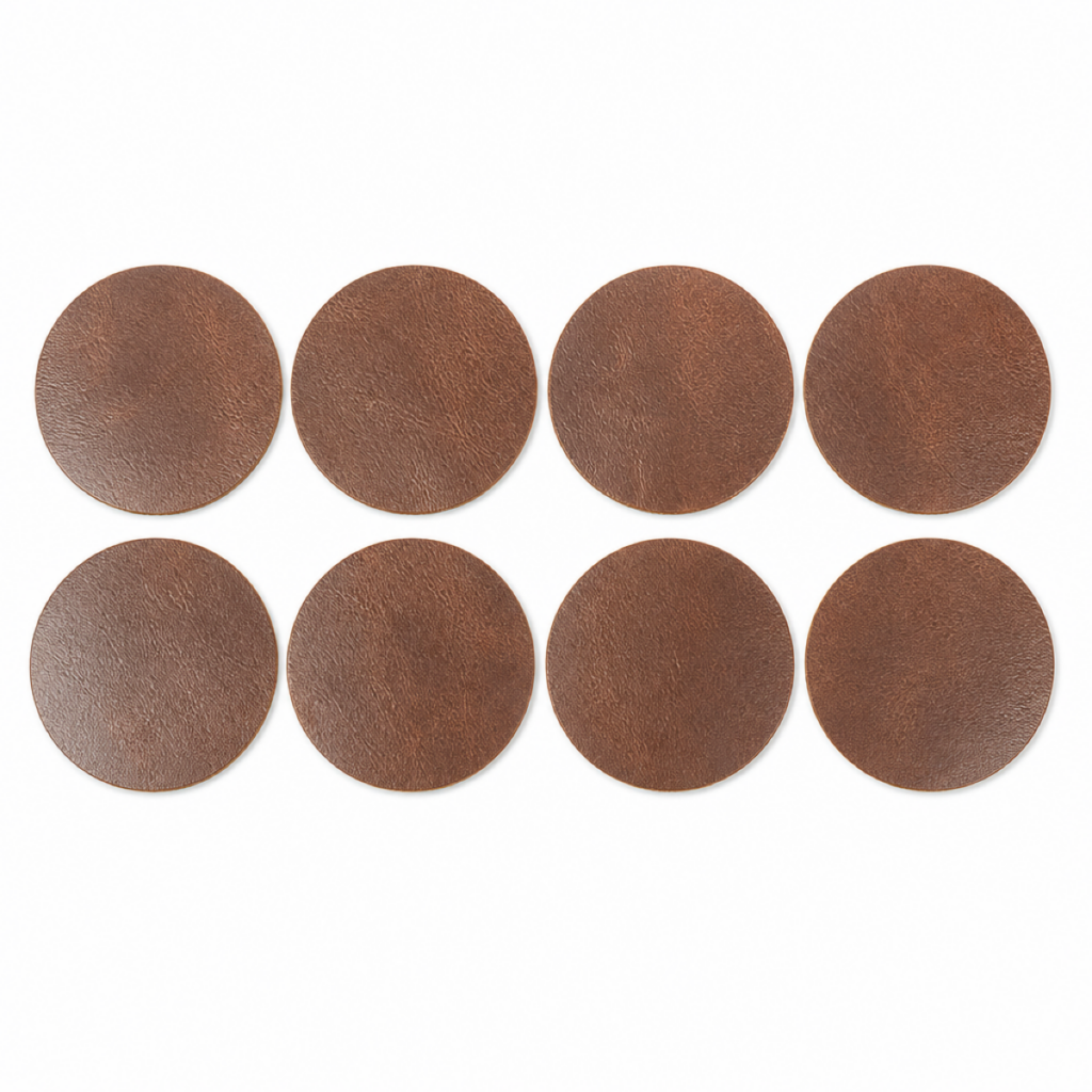 Ronde leren onderzetters — Cognac