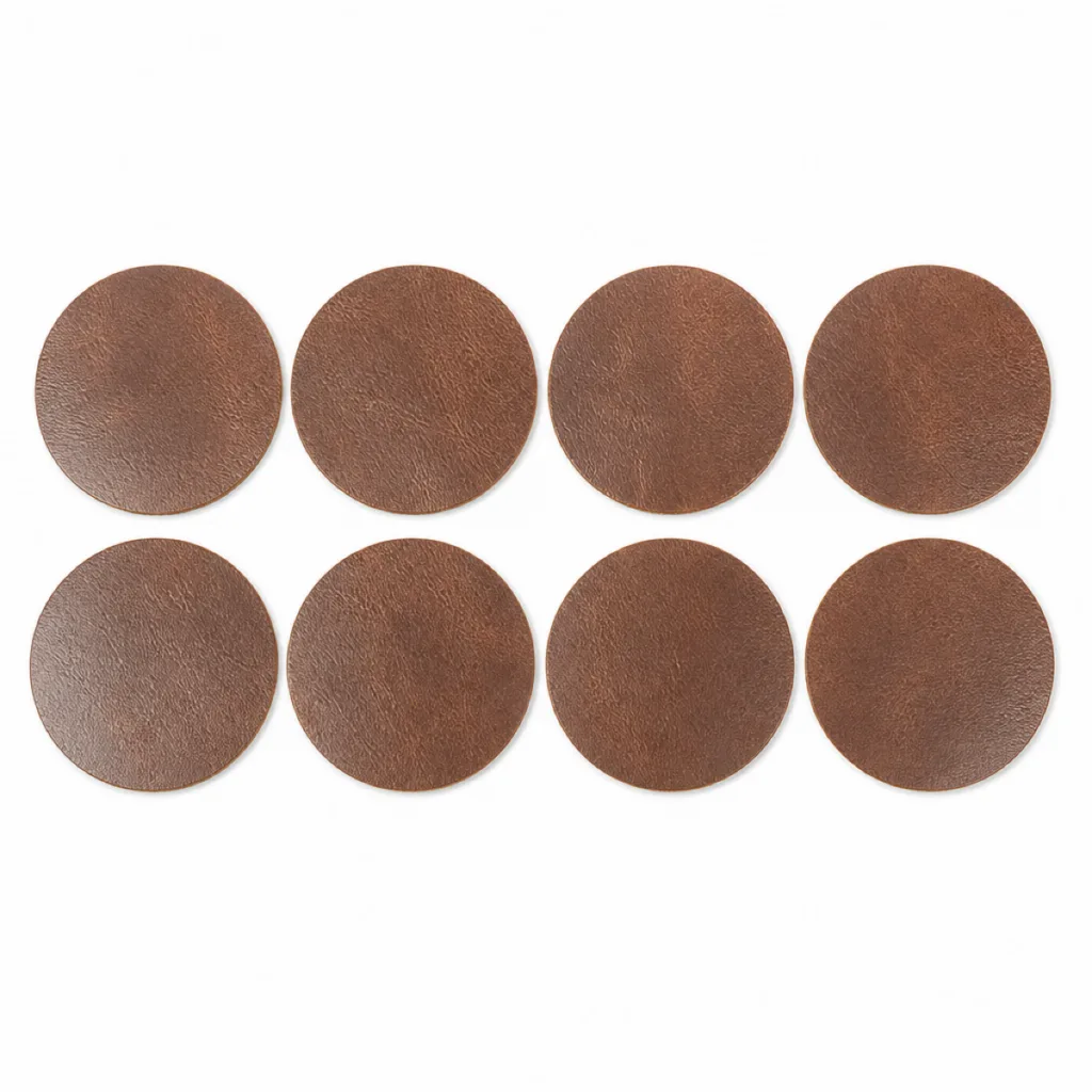 Ronde leren onderzetters — Cognac