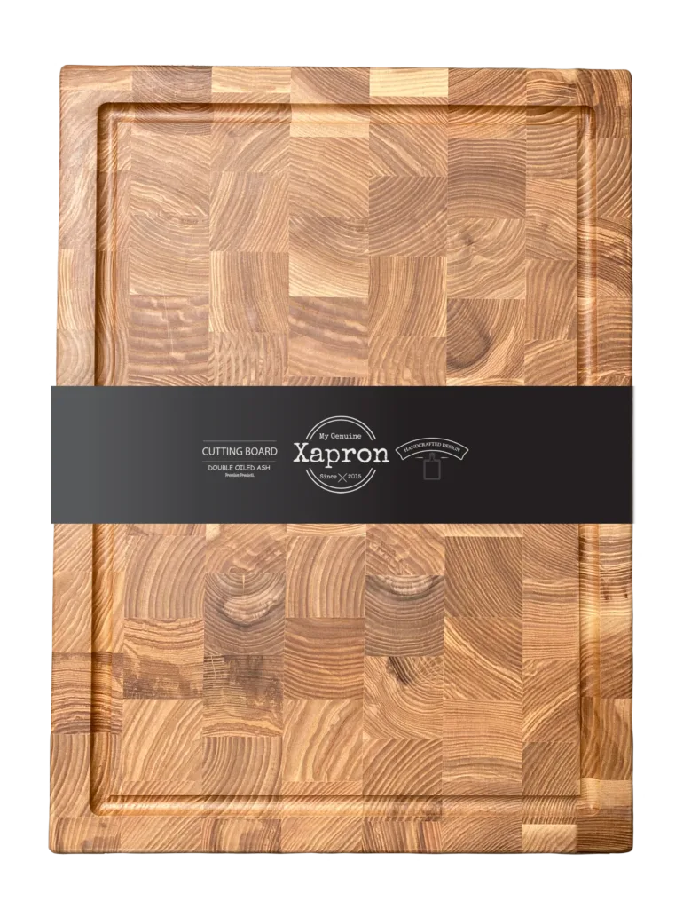 Essenhouten hakblok kopshout 40x30x4 cm met sapgeul, bovenaanzicht