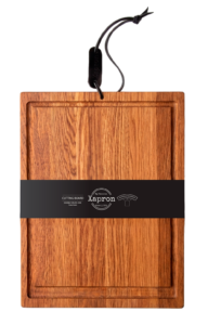 Eiken snijplank Juice 40x30x2 cm met sapgeul en leren ophanglus