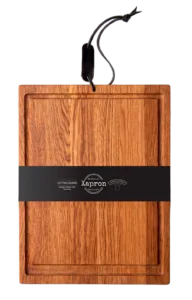 Eiken snijplank Juice 40x30x2 cm met sapgeul en leren ophanglus